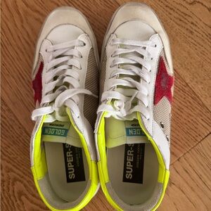 Golden Goose White and Red Sneakers